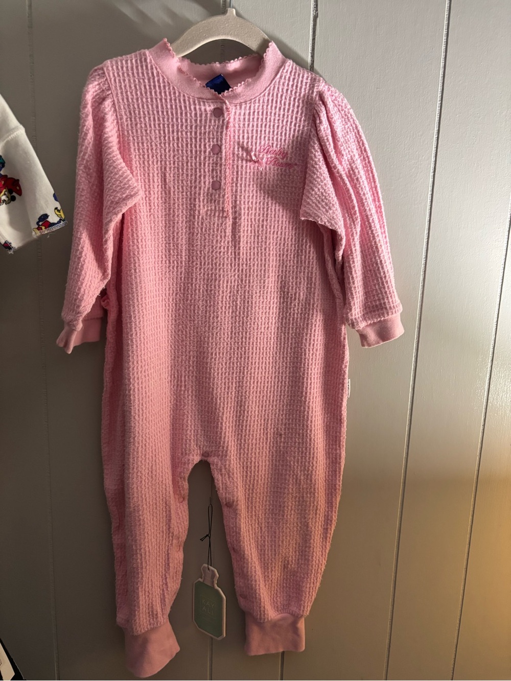 Vintage 90s Baby B.U.M. Equipment Pink Waffle Thermal Romper Onesie 24M